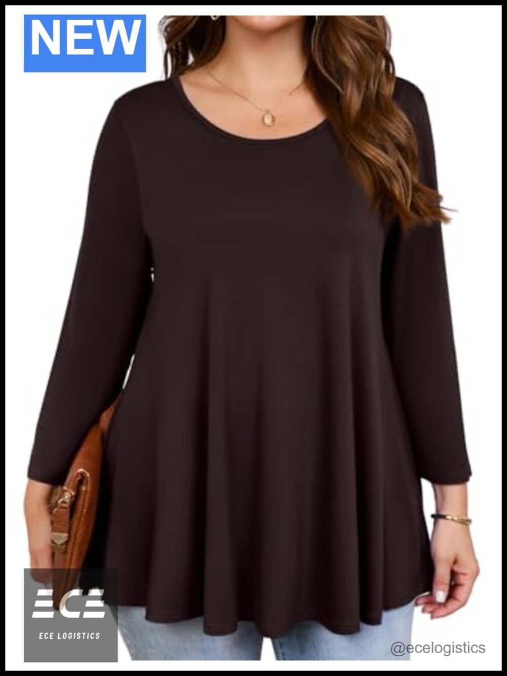 JollieLovin Plus Size Tunic Top 3/4 Sleeve Loose Fit Flowy Casual T-Shirt